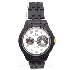 CENERE Chronograph Watch Mens Black Tone Stainless Steel Classic White Dial